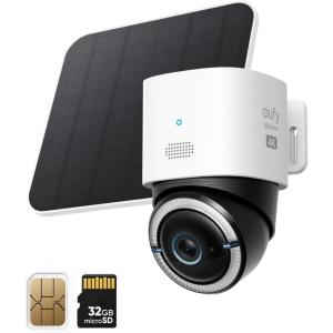 imageeufy Security 4G LTE Cam S330 4K Cellular Wireless Security Camera Pan and Tilt Solar Powered 4G and WiFi Duomode AI HumanVehicle Tracking with SIM Card and 32GB SD Card T86P2