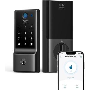 imageeufy Security Smart Lock C220 Fingerprint Keyless Entry Door Lock Builtin WiFi App Remote Control Front Door Smart Lock Deadbolt 8Months Battery Reliable Power IP53 Waterproof BHMA Grade 3Black