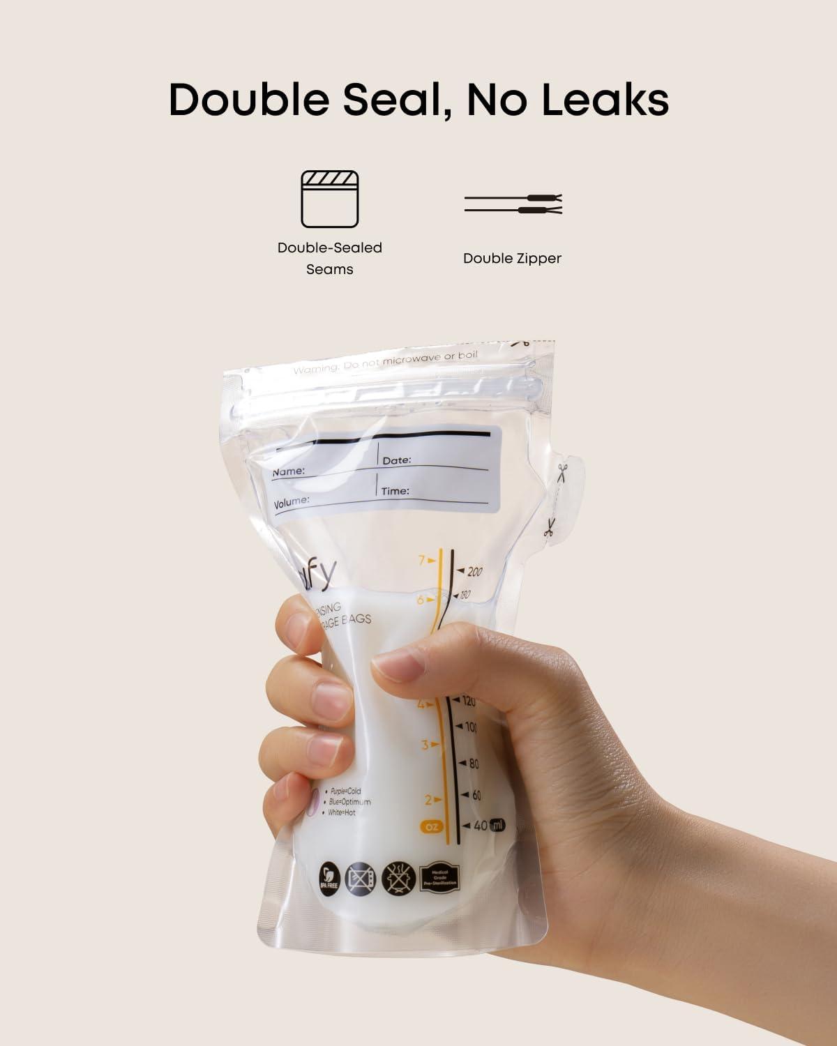 imageeufy Breast Milk Storage Bag with Temperature Sensing Color Change Milk Storing Bags for Breastfeeding 7 oz Disposable Storage Bags SelfStanding Leakproof Milk Freeze Storage Pouches 120 Pieces