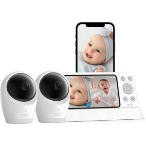 imageeufy Baby Monitor E21 with 2 4K UHD Cameras 5 720p Display Hybrid WiFi and No WiFi Connection App and Monitor Control PanTilt 8 Zoom Portable Camera with Builtin Battery ANR