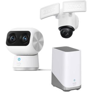 imageeufy Security Indoor Cam S350 Dual Cameras 4K UHD Resolution Security Camera with 8 Zoom and 360 PTZ Floodlight Camera E340 Wired 360 Pan and Tilt  HomeBase 3