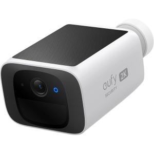 imageeufy Security SoloCam S220 Solar Security Camera Wireless Outdoor Camera Continuous Power 2K Resolution Wireless 24 GHz WiFi No Monthly Fee HomeBase 3 Compatible Renewedone camera