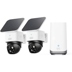 imageeufy Security SoloCam S340 2Cam Kit HomeBase S380 Solar Security Camera Wireless Outdoor Camera 360 Pan and Tilt Surveillance No Blind Spots 24 GHz WiFi No Monthly Fee2Cam Kit