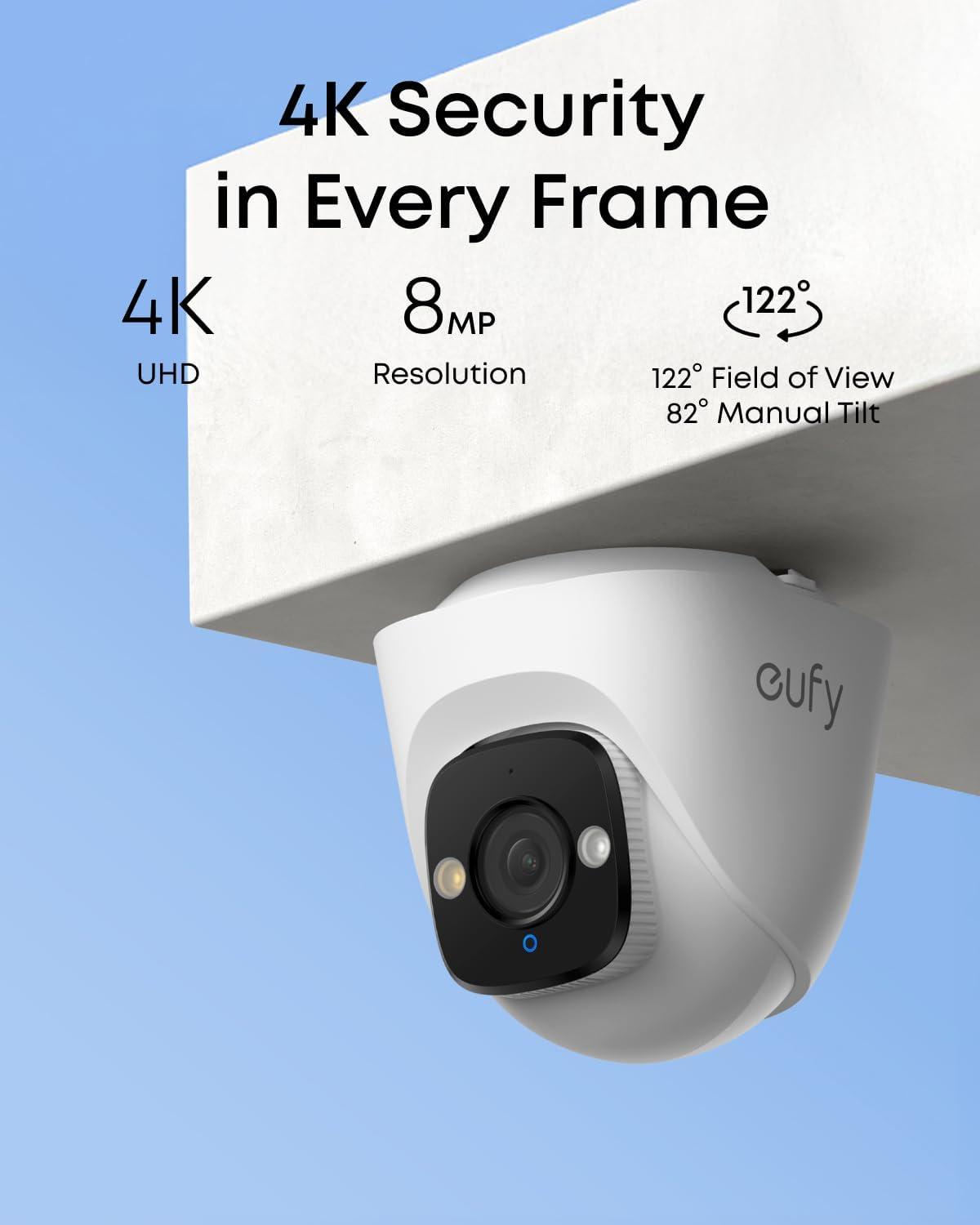 imageeufy PoE NVR Security System E41247 RecordingUp to 16CH 2TB HDD 8 4K Turret Cams Wired Outdoor Cam 4K UHD 122 FOV Color Night Vision AI Detection Red and Blue StrobeTurret Addon Cam