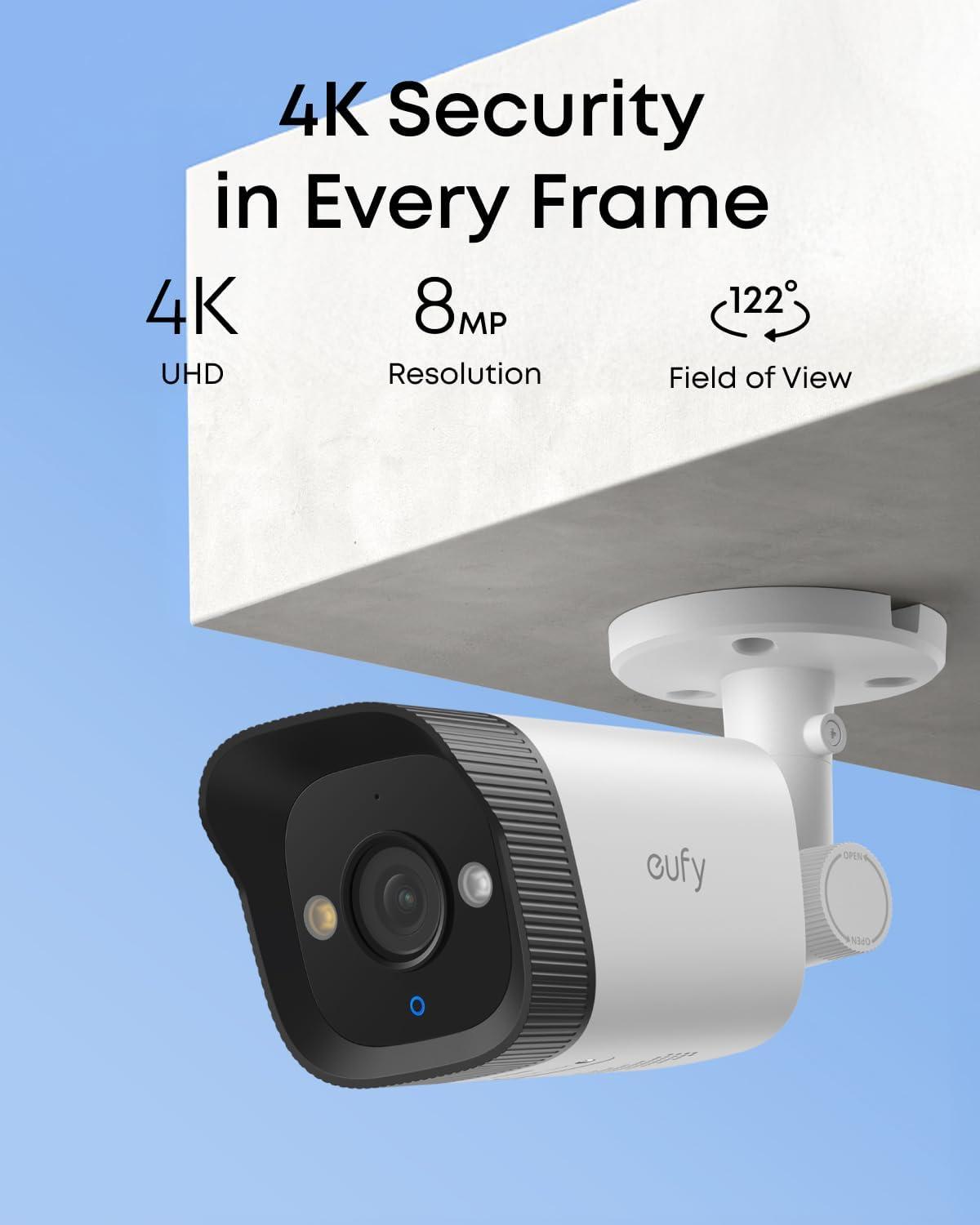 imageeufy PoE NVR Security System E41247 RecordingUp to 16CH 2TB HDD 8 4K Turret Cams Wired Outdoor Cam 4K UHD 122 FOV Color Night Vision AI Detection Red and Blue StrobeBullet Addon Cam