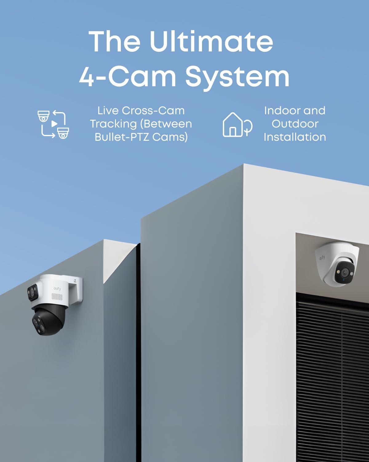 imageeufy PoE NVR Security System E41247 RecordingUp to 16CH 2TB HDD 8 4K Turret Cams Wired Outdoor Cam 4K UHD 122 FOV Color Night Vision AI Detection Red and Blue Strobe2BulletPTZ2Turret Cams