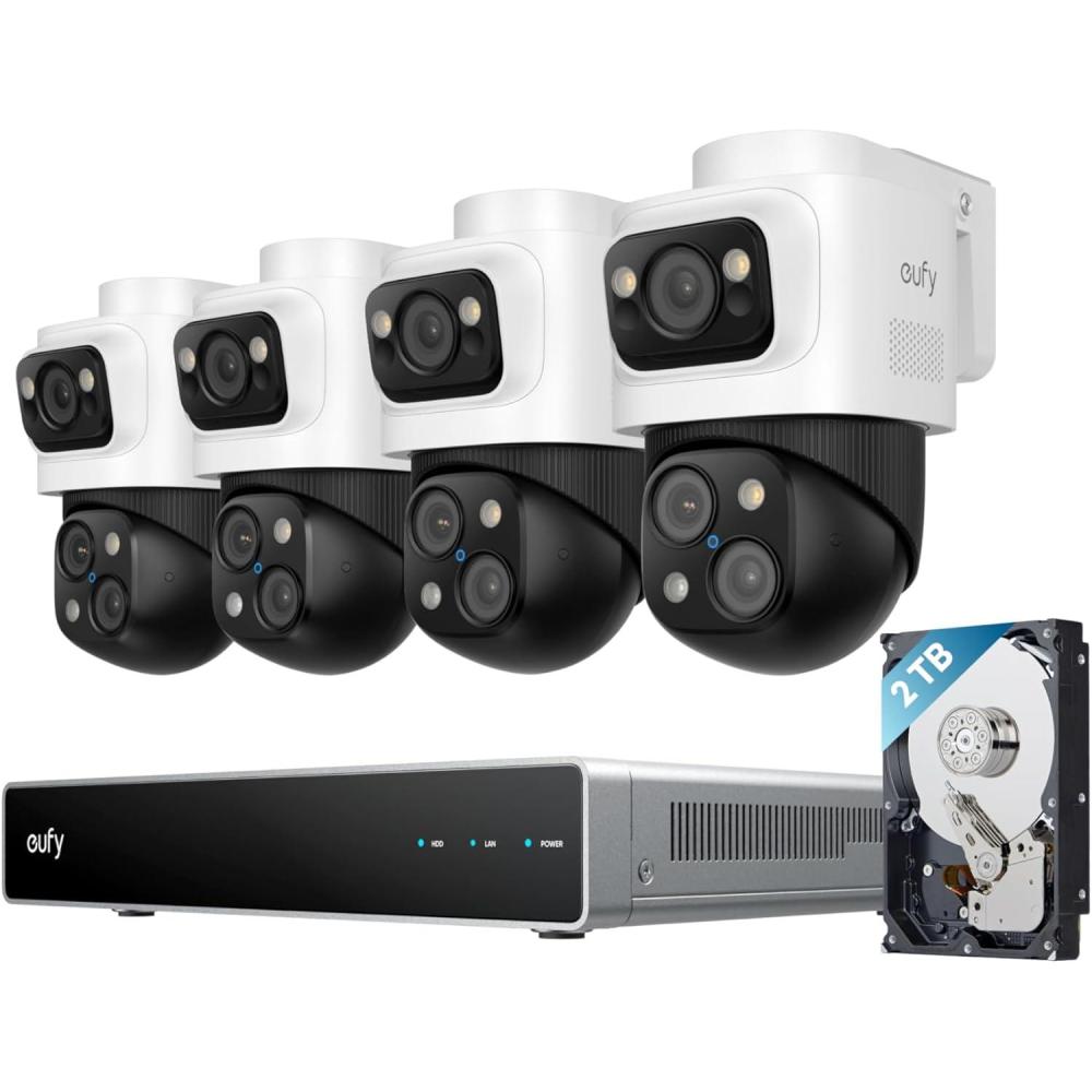 imageeufy PoE NVR Security System E41247 RecordingUp to 16CH 2TB HDD 8 4K Turret Cams Wired Outdoor Cam 4K UHD 122 FOV Color Night Vision AI Detection Red and Blue Strobe4 BulletPTZ Cams