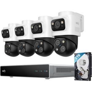 imageeufy PoE NVR Security System E41247 RecordingUp to 16CH 2TB HDD 8 4K Turret Cams Wired Outdoor Cam 4K UHD 122 FOV Color Night Vision AI Detection Red and Blue Strobe4 BulletPTZ Cams