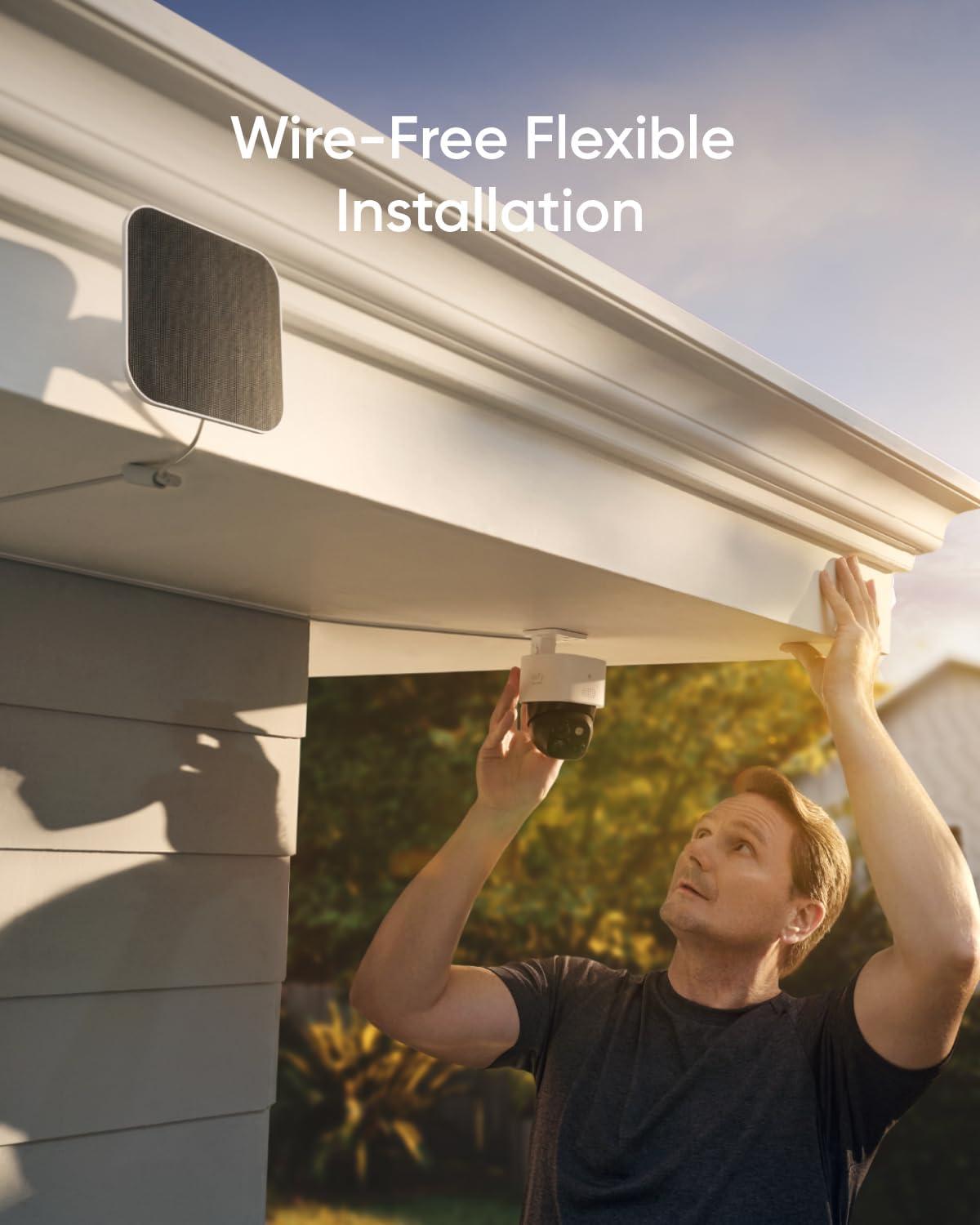 imageeufy Security SoloCam S340 4Cam Kit HomeBase S380 Solar Security Camera Wireless Outdoor Camera 360 Pan and Tilt Surveillance No Blind Spots 24 GHz WiFi No Monthly Fee2Cam Kit