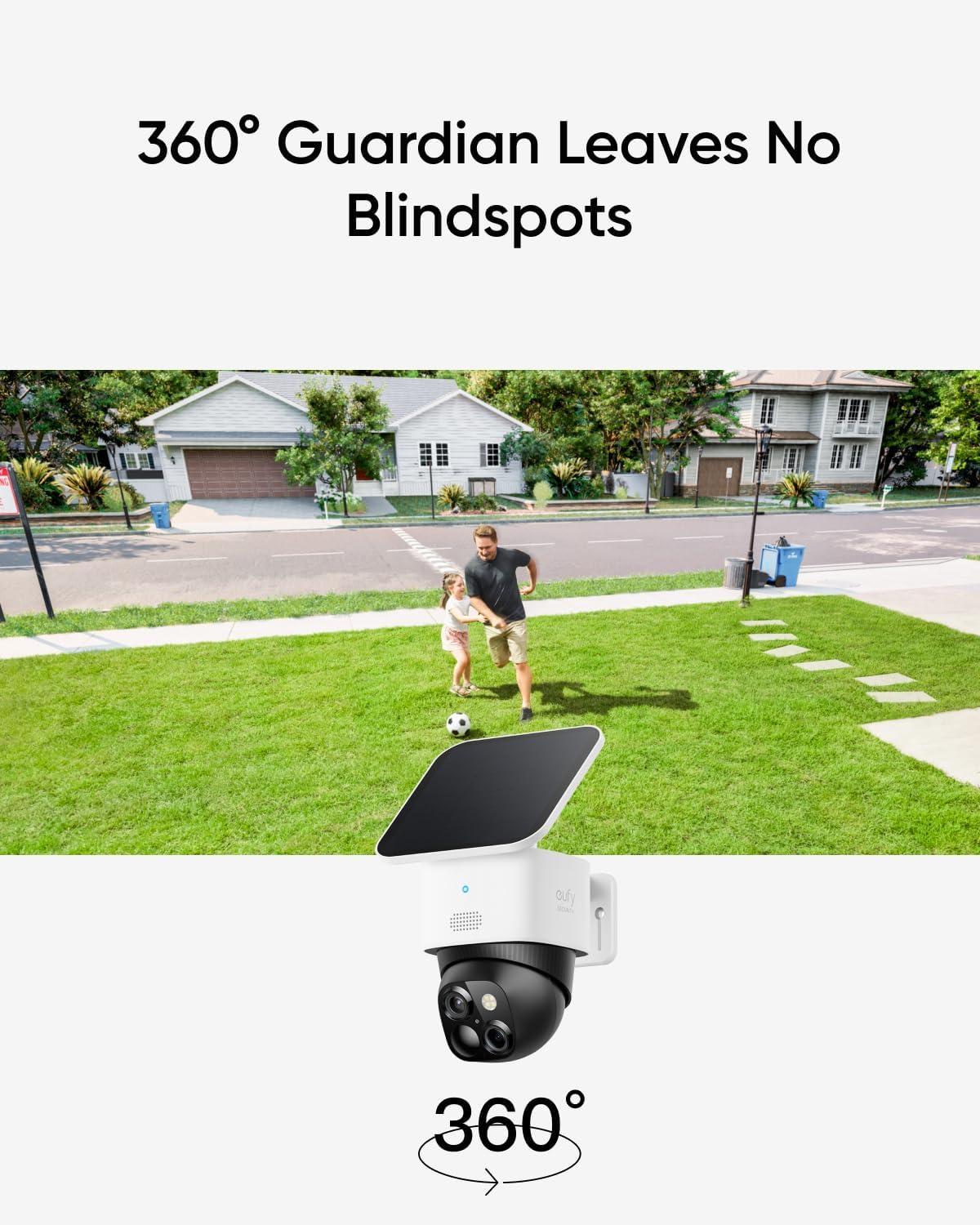 imageeufy Security SoloCam S340 4Cam Kit HomeBase S380 Solar Security Camera Wireless Outdoor Camera 360 Pan and Tilt Surveillance No Blind Spots 24 GHz WiFi No Monthly FeeSolo Cam