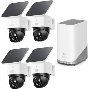 imageeufy Security SoloCam S340 4Cam Kit HomeBase S380 Solar Security Camera Wireless Outdoor Camera 360 Pan and Tilt Surveillance No Blind Spots 24 GHz WiFi No Monthly Fee4Cam Kit