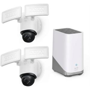 image:imageeufy Security Floodlight Wired Camera E340 2kitHomebase3 Security Camera Outdoor 355 Pan amp Tilt 247 Recording Expandable Storage2000 LM Motion Detection Dual Cam No Monthly Feefloodlightcam 2kit